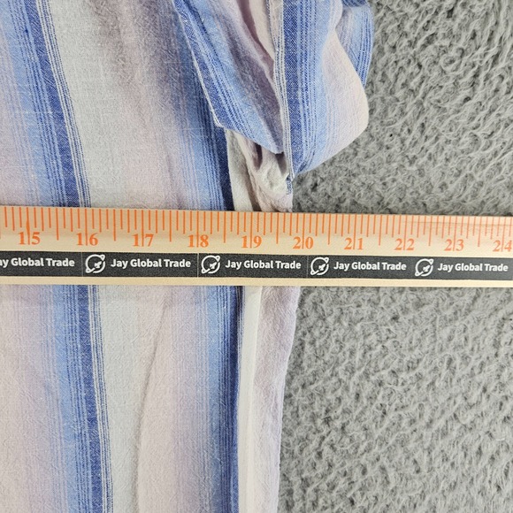 Gap Shirt Women Size Medium Linen Blend 1/2 Button Blue Pink White Striped - M - Picture 9 of 12